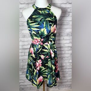 Hollister Tropical Floral Print Sleeveless Hawaiian Skater Dress